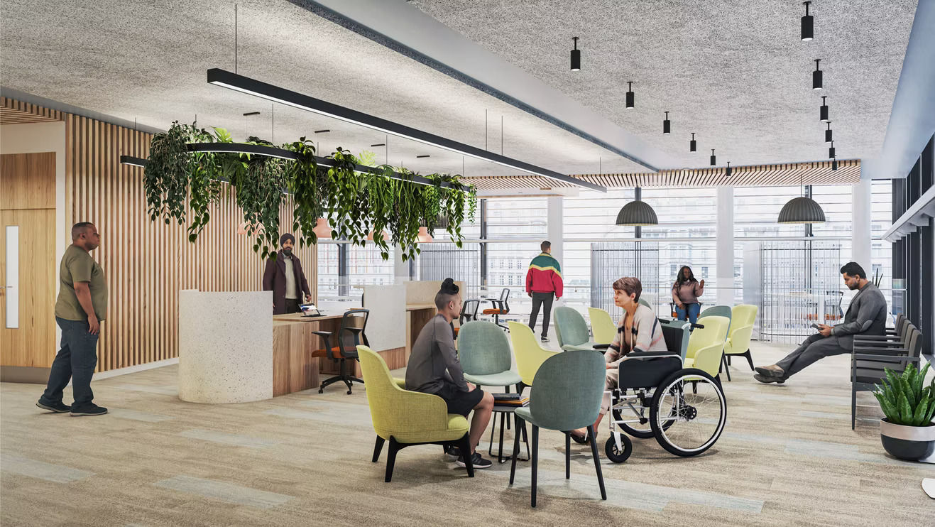 A graphic depicting how the Level 2 waiting area will look